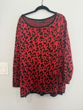 New York & Company Red and Black Leopard Cheetah Print Pullover